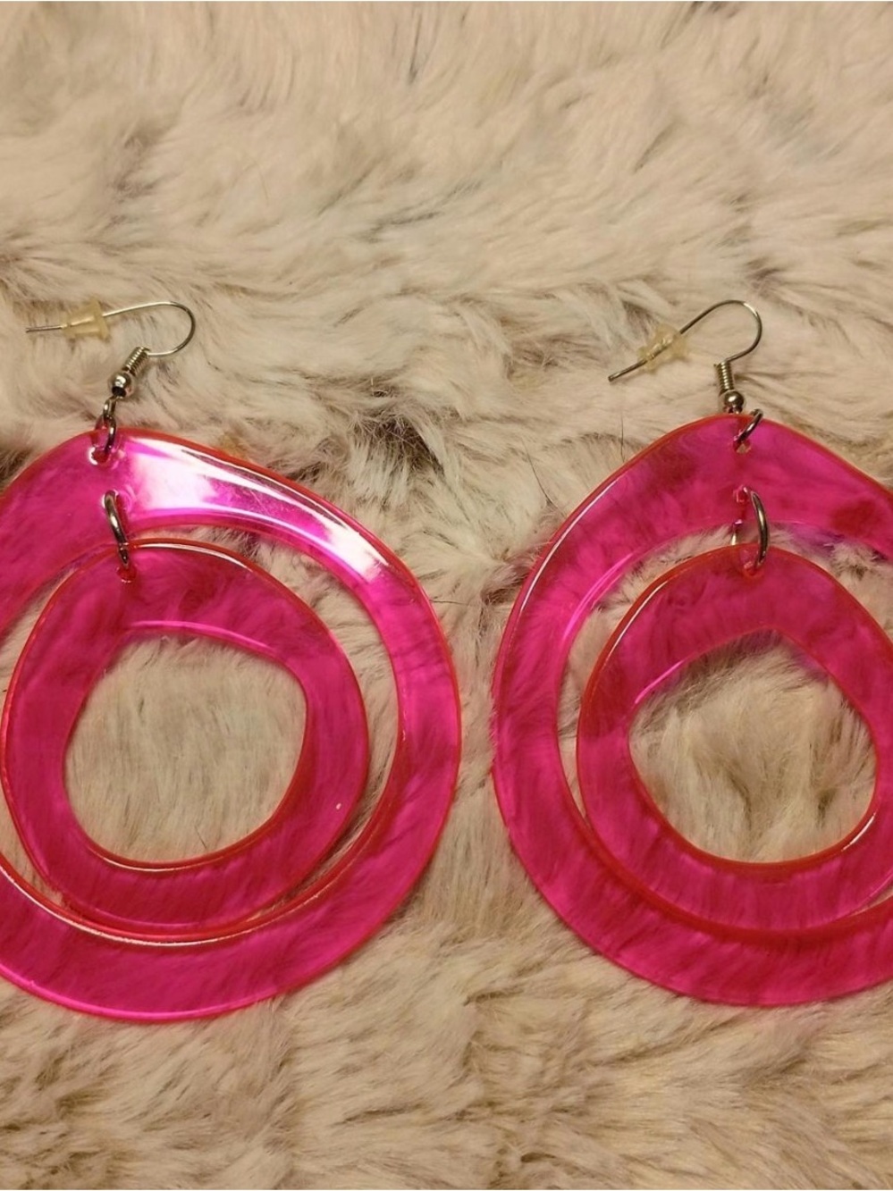 Pink Double Hoop Dangle Earrings
